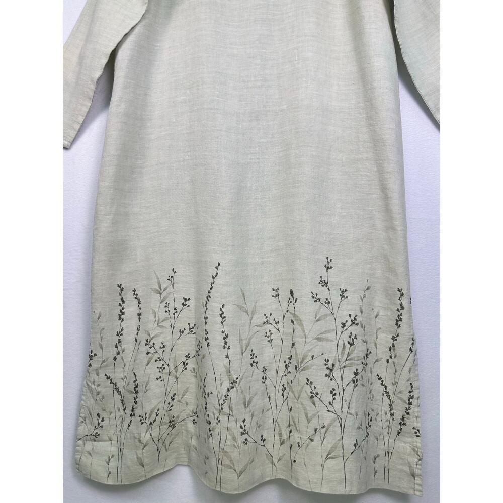 Hot Cotton by Marc Ware Linen Shirt Dress Beige Floral Print Button Front Large - Picture 6 of 10
